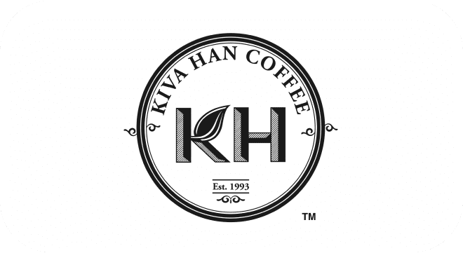 Kiva Han Coffee logo with black text in a circle on a white background