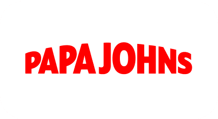 Papa Johns logo with red letters on a white background.