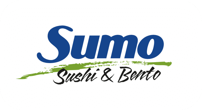 Sumo Sushi & Bento logo with blue text and a green line