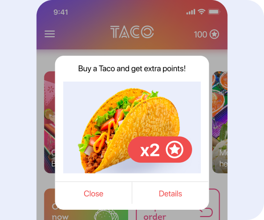 Restaurant mobile app with off-peak hours promotion.