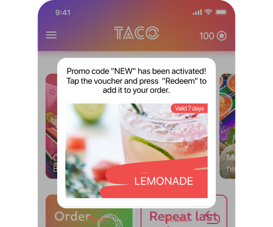 Mobile app for restaurants with a promo code rewards system